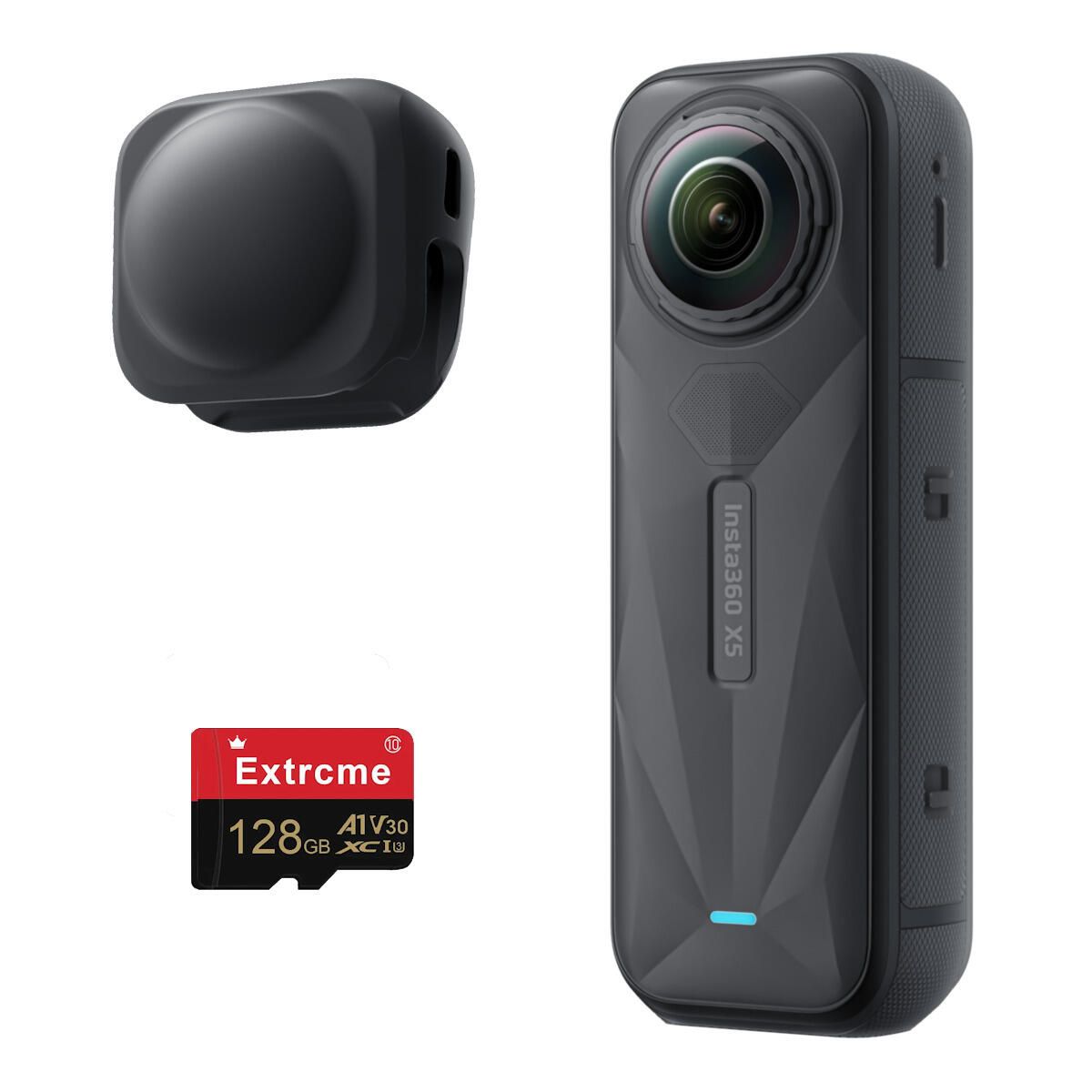 Insta360 X5 Camera with Lens Cap and Memory Card